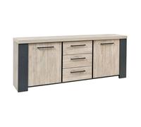 Buffet 2 portes 3 tiroirs finition chêne clair et gris ardoise - HADÈS
