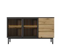 Buffet 2 portes 3 tiroirs LEDs intégré Chêne et Noir 150 cm - CAMILLE