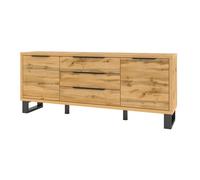 Buffet 2 portes 3 tiroirs MILO - Chêne clair et noir - Style industriel robuste