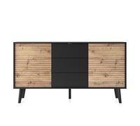 Buffet 2 portes 3 tiroirs Noir et Chêne 155 cm - ISAAC