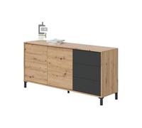Buffet 2 portes 3 tiroirs Panneau de particules mélaminé Chene et BROOKLYN L 154 cm