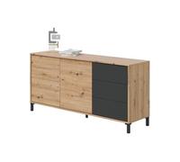 Buffet 2 portes 3 tiroirs - Panneaux de particules mélaminé - Chêne et noir - BROOKLYN L 154 cm x P 41 cm x H 74 cm