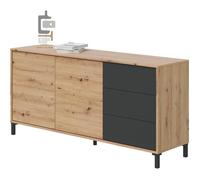 Generique Buffet BROOKLYN 2 portes 3 tiroirs - Panneaux de particules mélaminé Chêne/Noir 154x41x74