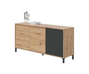 Buffet 2 portes 3 tiroirs - Panneaux de particules mélaminé - Chêne et noir - BROOKLYN L 154 cm x P 41 cm x H 74 cm