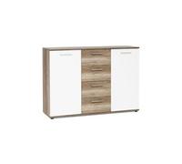 Buffet 2 portes 4 tiroirs 120x35x85 cm décor chêne sonoma et blanc
