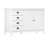 Buffet 2 Portes 4 Tiroirs En Pin Massif Blanc, Meuble De Rangement Robuste Blanc