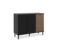 Finori Buffet MONZA 01B – 2 portes 4 tiroirs – Noir / Chêne artisan – 118 x 90 x 40 cm