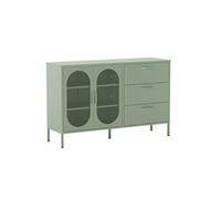 Buffet 2 Portes Ajourées 3 Tiroirs en Métal Vert Menthe - OLIVIA -