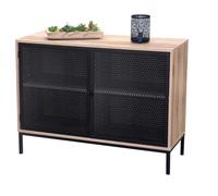 Meublorama Buffet 2 Portes avec Grillage en métal Noir - Coloris chêne Clair, Dimensions 100x40xH75 cm - Collection METALIX