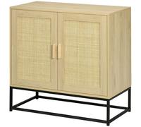 Buffet 2 Portes Cannage Rotin Acier Noir Aspect Chêne Clair Beige
