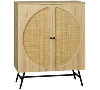 HOMCOM Meuble de Rangement Buffet Haut Aspect Bois et cannage Design 2 Portes - 80 x 39 x 101,8 cm Naturel