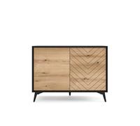 Buffet 2 portes Chêne et Noir pieds métal 104cm - THAÏS