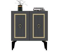 Buffet 2 Portes Design Alpo L75cm Bois Anthracite Motif Géométrique Or