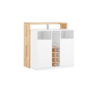 Îlot Cuisine SoBuy Meuble Rangement avec Porte Bouteilles 8 Cases 2 Portes Range Verres Buffet Bar Cuisine Salon Blanc 105x60x105cm