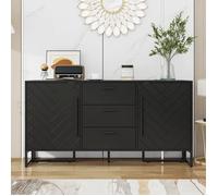 Buffet 2 portes et 3 tiroirs avec étagères réglables - à motif de chevrons - Noir