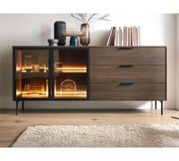 Buffet 2 portes et 3 tiroirs avec LEDs - Naturel et noir - FOGLERI