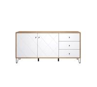Buffet 2 Portes Et 3 Tiroirs Décor Chêne Artisan - L183 Cm Blanc