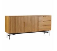 Buffet 2 portes et 3 tiroirs en mélaminé et acier 160 cm beige Gabin - Oviala