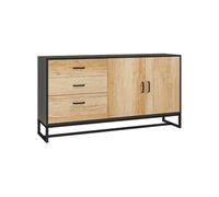 HOMCOM Buffet Salon Meuble de Rangement avec Placard, 3 tiroirs et étagère réglable, Pieds en Acier, poignées en Alliage d'aluminium, pour Salon, Salle à Manger, dim. 140 x 35 x 75 cm, Bois Naturel
