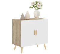 HOMCOM Buffet, Meuble de Rangement, avec poignées en Bambou, étagère Ajustable, Base surélevée, pour Salon Cuisine Salle à Manger, 76 x 41,2 x 74 cm Blanc et Bois Naturel