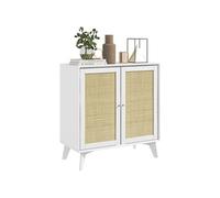 HOMCOM Buffet Bas, Meuble de Rangement, Design bohème, Double Portes avec 2 Niveaux, Buffet de Cuisine avec façade en rotin, 80 x 40 x 85 cm, Blanc