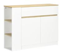 Buffet 2 Portes Étagère Tiroir Coulissant 3 Niches Latérales Panneaux Blanc Aspect Chêne Clair