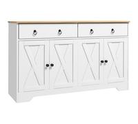 Buffet 2 Portes Multi-Rangement Style Rural Chic Blanc Aspect Bois Blanc
