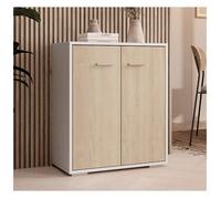 Buffet 2 portes | Petit Meuble complément | Finition Mat | L 60 x P 30 x H 71 cm | Couleur Blanc et Sonoma | Modèle Lander