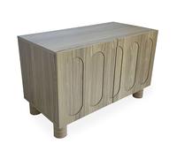 Menzzo Petit Buffet Durand 80 cm - Buffet rétro-Moderne avec Portes sculptées - Bois chêne grisé - Meuble Rangement Salon/entrée
