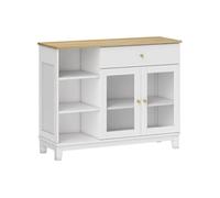 Buffet 2 portes verre effet cannelé étagère tiroir 3 niches dim. 100 x 35 x 80,3 cm blanc effet bois clair