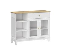 Buffet 2 portes verre effet cannelé étagère tiroir 3 niches dim. 100 x 35 x 80,3 cm blanc effet bois clair Blanc G