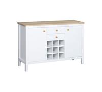 HomCom Buffet 2 tiroirs 2 portes range-bouteilles 9 bouteilles 110x35x75 cm Blanc/Bois naturel