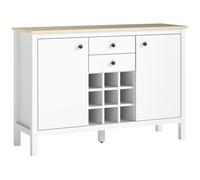 HOMCOM Buffet Meuble de Rangement avec 2 tiroirs, 2 Portes étagères réglables et Porte-Bouteilles pour 9 Bouteilles, 110 x 35 x 75 cm, Blanc et Bois Naturel