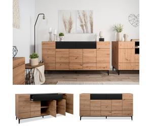Buffet 2 Tiroirs en Bois Chêne Massif Meuble Salon Rangement Commode Homestyle4u