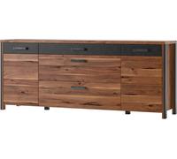 Buffet 200 cm Collection WINDSOR - Couleur chêne foncé et gris anthracite, Dimensions 197x81x44 cm