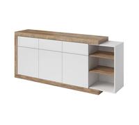 Buffet 200cm coloris chêne et blanc brillant avec nombreux rangements collection SINATRA. 200x85x40 Marron