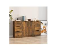 vidaXL Buffet 3 pcs, Meubles de Rangement avec Tiroir et Porte, Armoires de Rangement, Buffets de Salon Salle de Séjour, Moderne, Chêne Fumé Bois d'Ingénierie Marron G