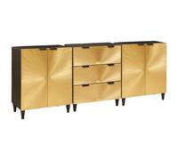 Buffet 3 pcs Noir et or 60 x 33 x 75 cm bois de manguier massif vidaXL