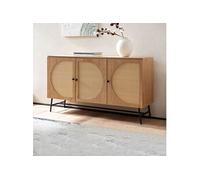 Buffet 3 portes 140x39x80 cm effet chêne et rotin - VITEL