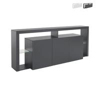 Buffet 3 portes 200x40x80cm bibliothèque moderne étagères en verre Pibrac