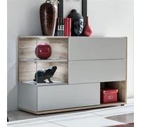 Buffet 3 Portes & 3 Niveaux "Silk" 120cm Gris Clair & Naturel Gris G