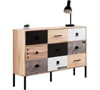 IDMarket Buffet SACRAMENTO 3 portes 3 tiroirs 110 cm design industriel Multicolore