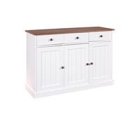 Buffet 3 Portes 3 Tiroirs Bois Massif Vernis Sepia et Blanc - SOCOA -