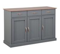 Buffet 3 portes 3 tiroirs pin massif foncé et gris Luza Gris G