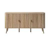 Buffet 3 portes arrondi avec façades lames effet chêne L150 cm - MAHO