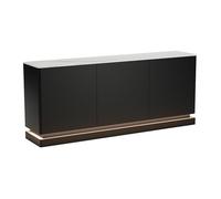 Buffet 3 portes avec LEDs en MDF - Noir et effet marbre blanc - DEVIKA