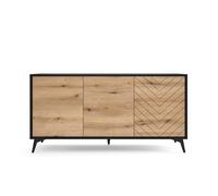 Buffet 3 portes Chêne et Noir pieds métal 154cm - THAÏS