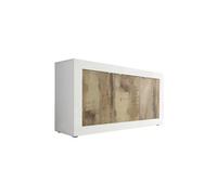 Buffet 3 portes, collection ISORA, coloris blanc et chêne clair, idéal pour votre salon ou salle à manger