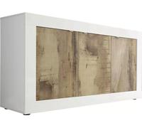 Buffet 3 portes, collection ISORA, coloris blanc et chêne clair, idéal pour votre salon ou votre salle à manger