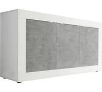 Buffet 3 portes, collection ISORA, coloris blanc et gris effet béton, idéal pour votre salon ou votre salle à manger